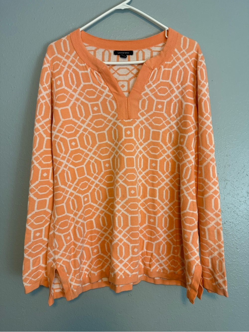 Lands’ End Orange Geometric Cotton Tunic Sweater XL 18